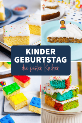 Collage zum Thema Kuchen zum Kindergeburtstag mit Schriftzug.